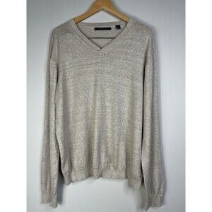 Perry Ellis Men’s XL Sweater Knit Linen Blend V-Neck Beige Pullover Preppy